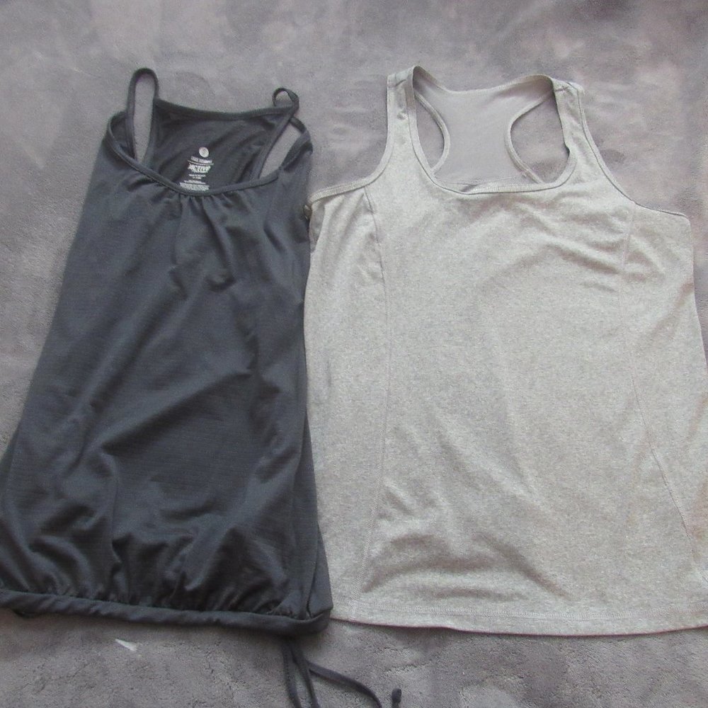 Lot of 2 Gray Workout Tanks- Dark Gray -Old Navy Active -XL ; Lt Gray-Danskin -L